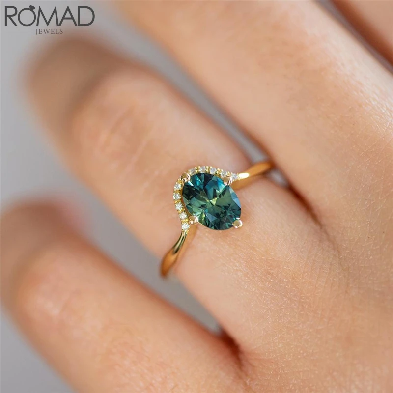 Женское кольцо с цирконием ROMAD Винтажное драгоценным камнем из зеленого