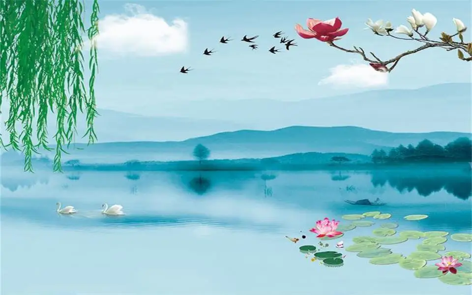 Пользовательские 3d фото обои комната росписи озеро цветок Горный пейзаж