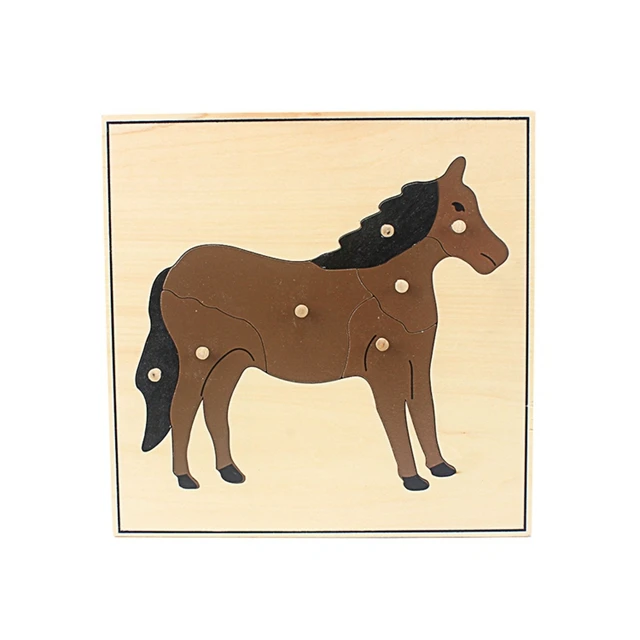 horse Игрушки для малышей Монтессори цветок/растение/Животные головоломка для детей дерево для раннего образования дошкольного обучения - Цвет: horse