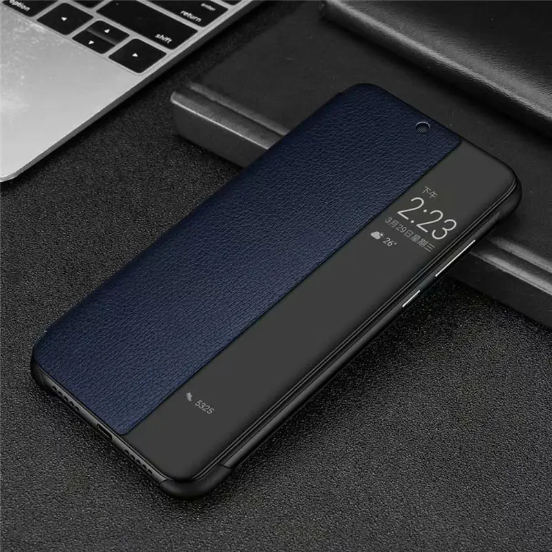 Чехол с крокодиловой текстурой p20pro для huawei P20 mate 10 20 Pro Lite, смарт-чехол с окошком для просмотра, роскошный чехол из натуральной кожи - Цвет: Blue