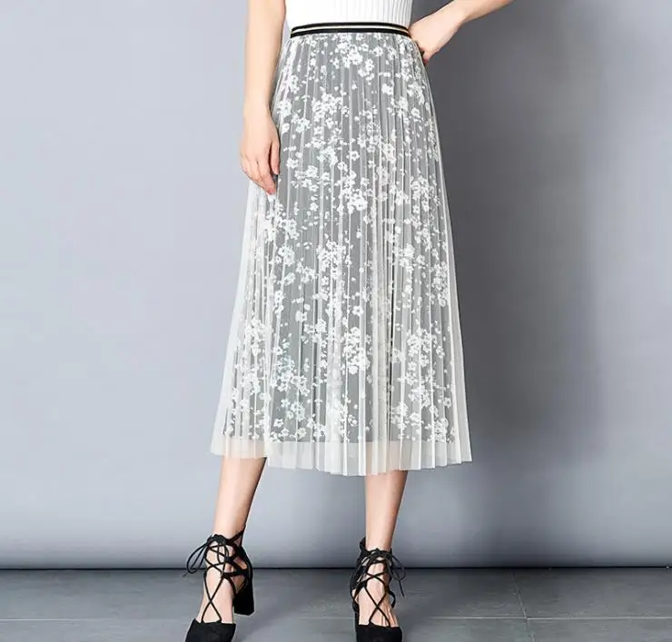Женская длинная шифоновая юбка с принтом плиссированная феи весна-лето 2019 |