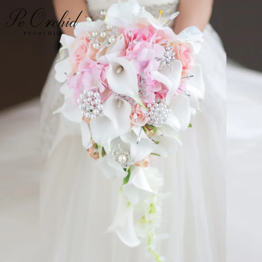 Брошь Flores Novia Свадебные букеты розовый/красный/синий искусственная Роза Калла