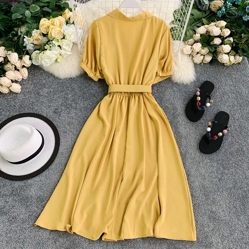 REALEFT/Новое поступление осенних винтажных платьев миди с двумя пуговицами высокой