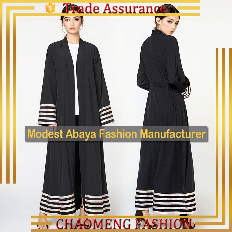 

Stripe Arab stitching abaya new design plain solemnly plus size dress