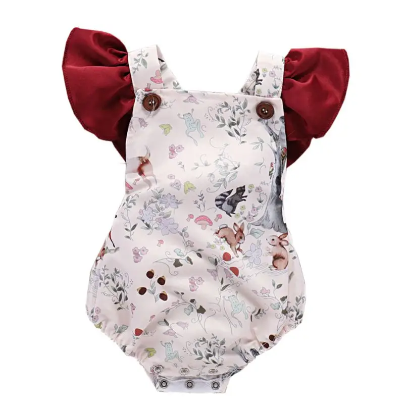 

2019 New Baby Bodysuit Floral Printing Infant Jumpsuit Pure Cotton Sleeveless Girls Infant Clothes