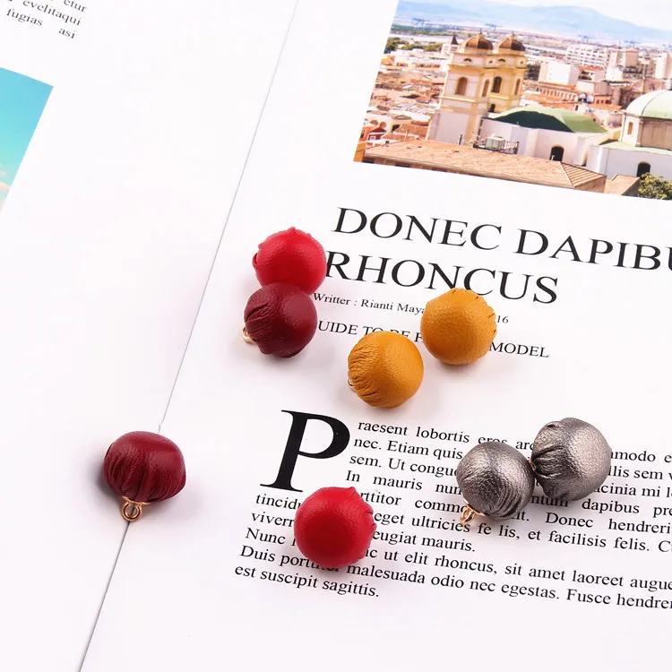 

Leather ball eardrop pendant accessories DIY handmade material jewelry finding components 8pcs
