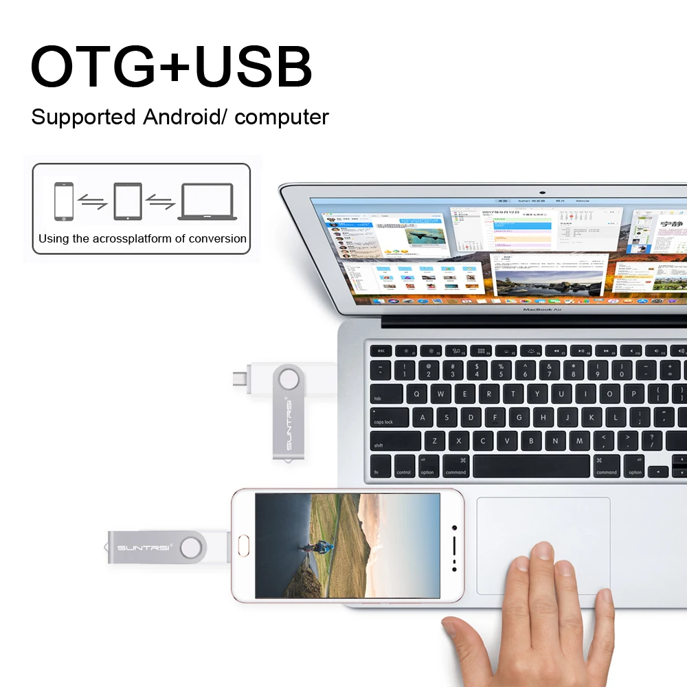 Suntrsi usb 2 0 OTG USB флеш-накопитель для смартфона/планшета/ПК 128 Гб 64 ГБ