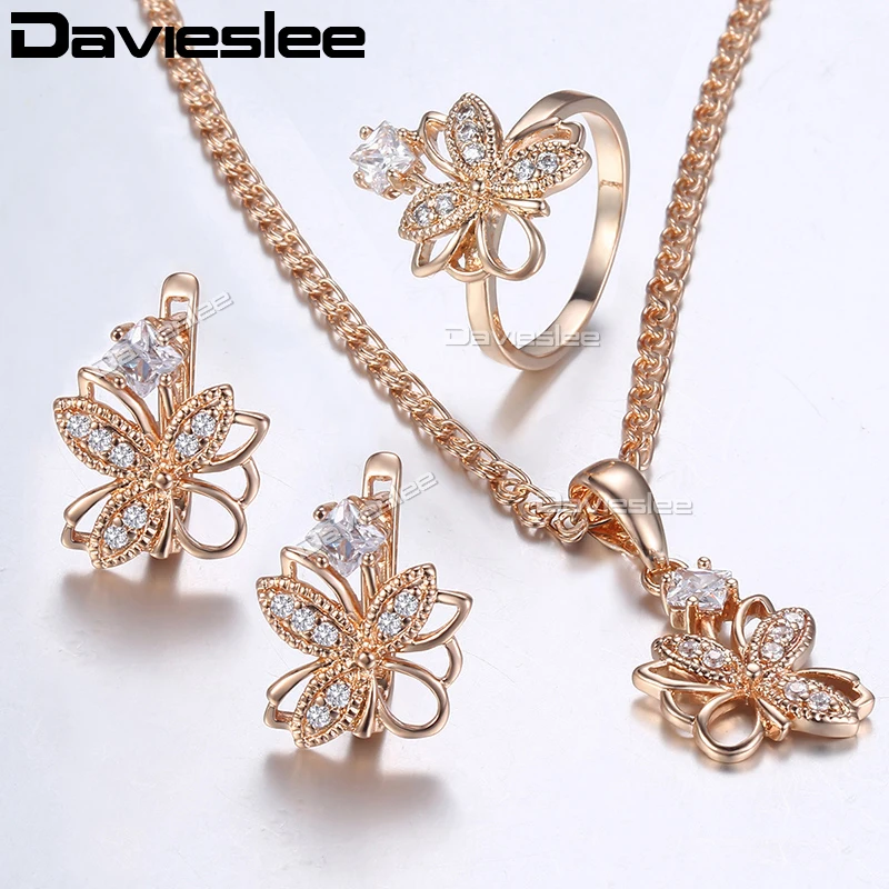 Davieslee набор украшений для женщин 585 однотонный цвет розовое золото с цветочным