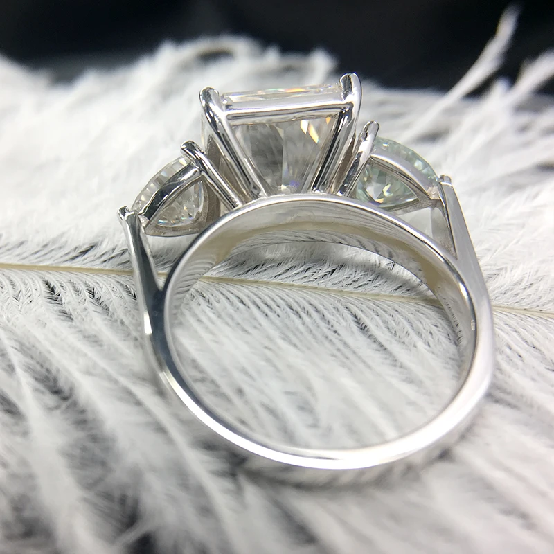 AEAW DF Сияющий граненый обручальное кольцо 4ct 8x10 мм центр с триллионом кольцо на головщину Твердое 14 к белое золото для женщин