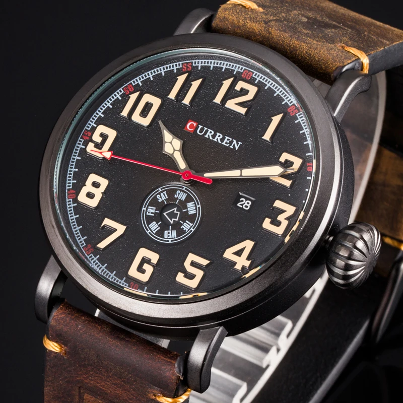 CURREN Genuine Leather Strap Men's Wristwatch Display Week Date Quartz Watch Fashion Business Men Watches relogio masculino