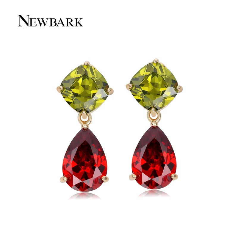 NEWBARK Squre Crystal Long Drop Wedding Earring Red Teardrop Cubic Zirconia Earrings Wholesale Jewelry Brincos Femininos|wedding drop