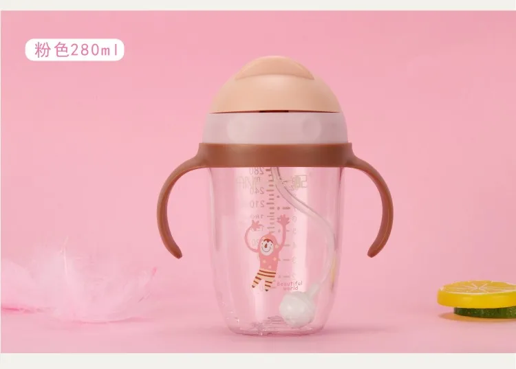 Pink Детская соломенная чашка для кормления Тритан, термос для молока, портативная бутылка для горячей воды, кружка для путешествий, тренировочная чашка, обучающая чашка для питья, чашка-непроливайка 280 мл - Цвет: Pink