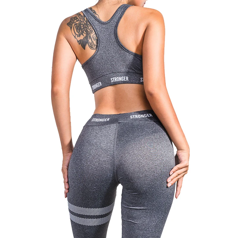 Women's Yoga sets Gym Fitness Tracksui Clothing High Waist Yoga Leggings Set Running Sportswear Workout Clothe Leggings+Bra 2Pcs