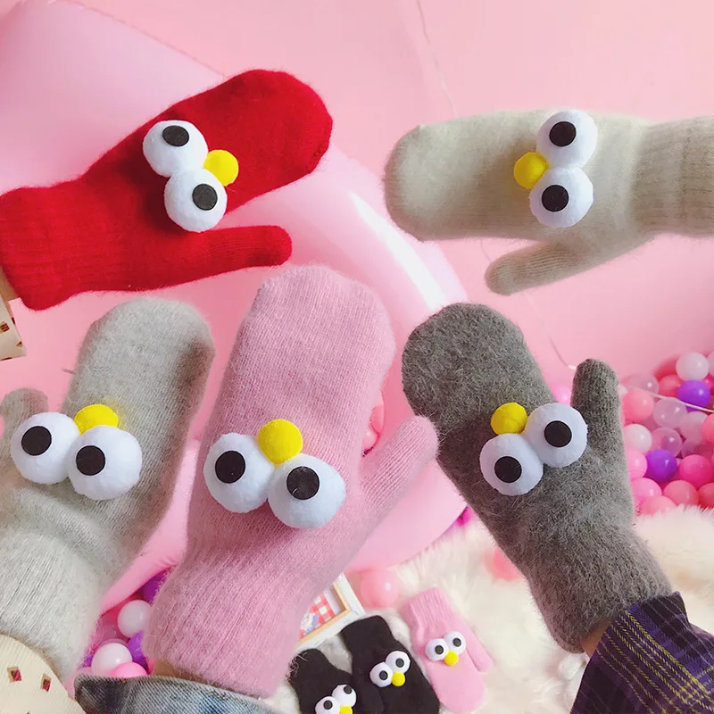 Wholesale 6pairs Japanese cute big eyes small fresh soft sister students wild warm gloves cold gloves couple gloves SH296 TY01