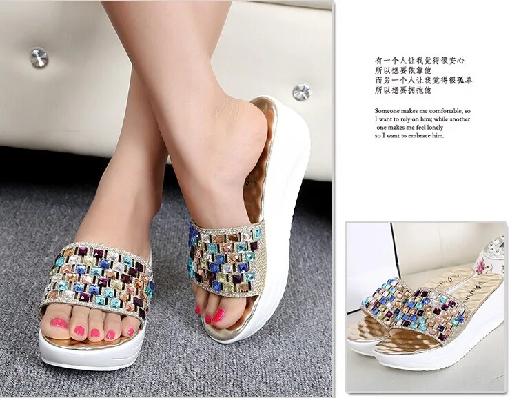 Стразы босоножки на танкетке 2019 корейские новые европейские туфли платформе