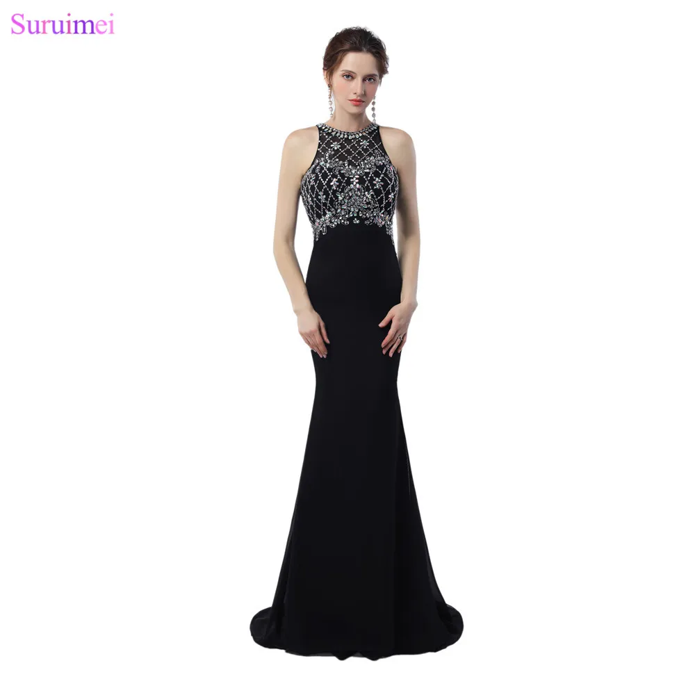 

High Quality Off The Shoulder Black Evening Dresses Shining Crystal Beaded Long Mermaid Evening Dress Formal Women Evening Gown