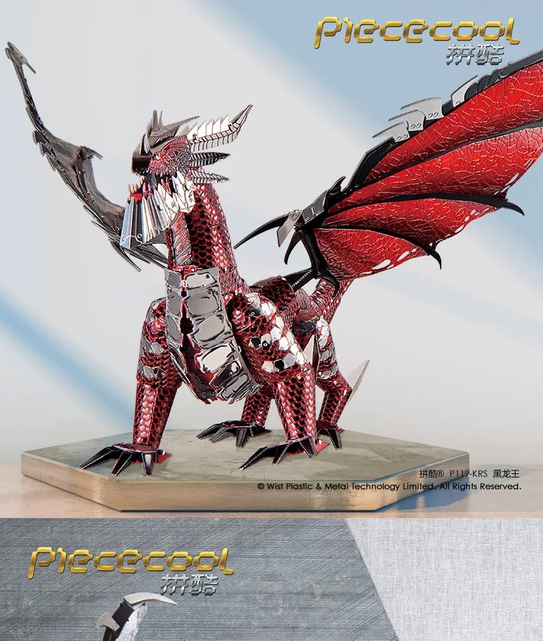 Piececool 3D Metal Puzzle The Black Dragon Model DIY 3D Laser Cut Assemble Jigsaw Toys Desktop decoration GIFT For Children