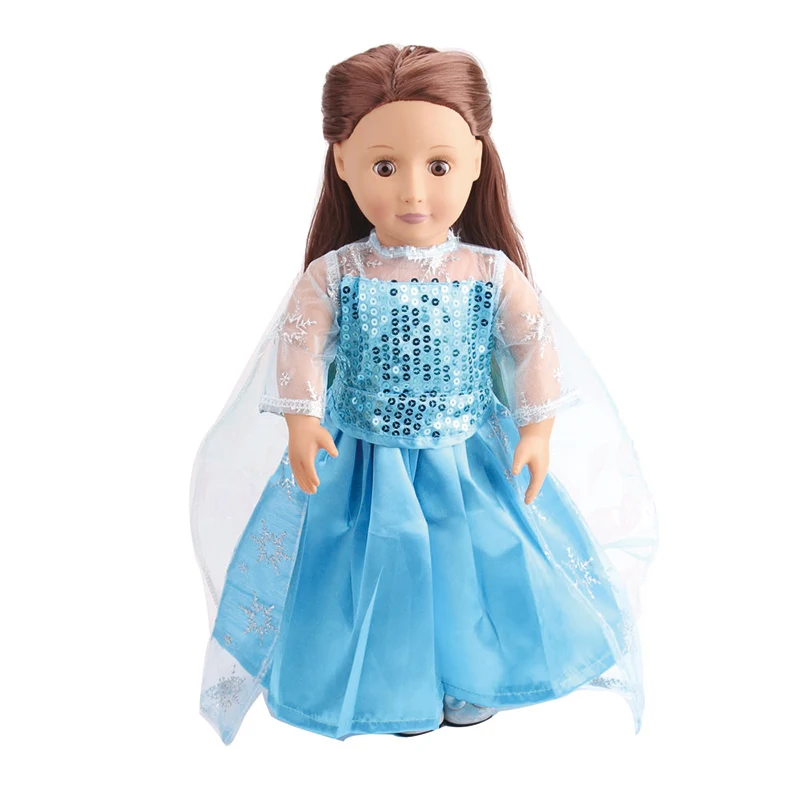 Princess Elsa 18 дюймов, с круглым вырезом, для девочек одежда суда костюм колдуньи чехлы-накладки "Принцесса", "Белоснежка", платье принцессы Анны Американский новорожденных юбка Детские игрушки подходит 43 см для ухода за ребенком для мам малышей c76 - Цвет: Princess Elsa
