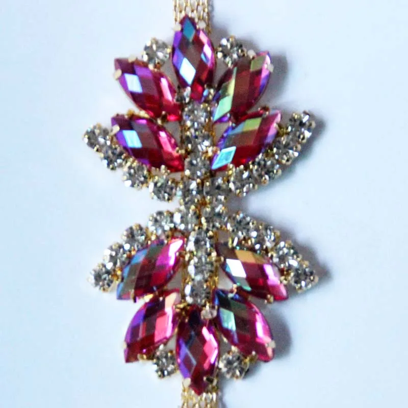 gold with rose AB Лидер продаж, 1 ярд, 25 цветов, кристаллы, стразы на цепочке с акриловым камнем, стразы, отделка для свадьбы, аппликация для невесты, TONG91801 - Цвет: gold with rose AB