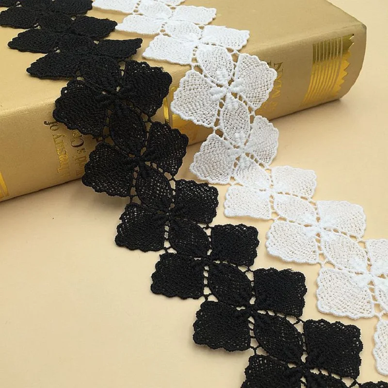 

5.5cm White Black Polyester Embroid Sewing Ribbon Guipure Lace Trim Or Fabric Warp Knitting DIY Garment Accessories