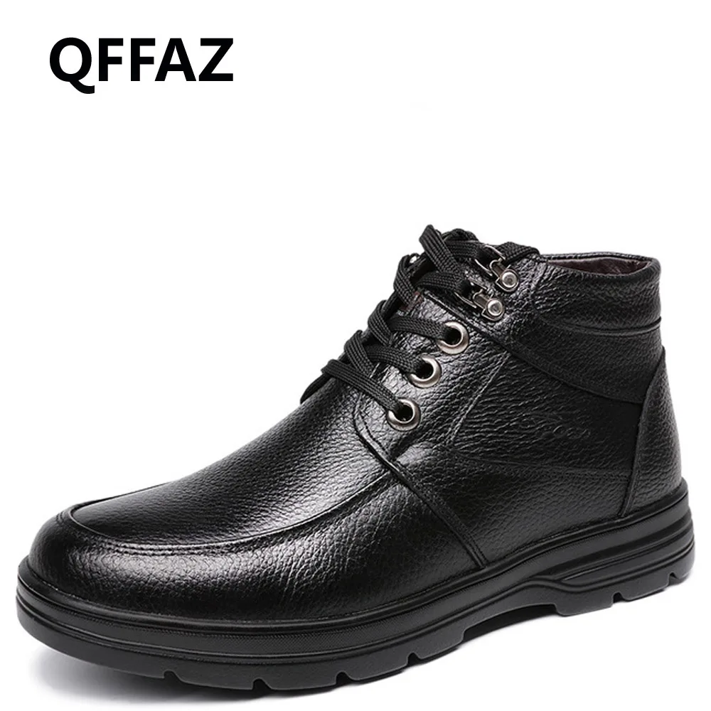 Зимние Мокасины QFFAZ мужские зимние ботинки модная мужская обувь зимняя с мехом
