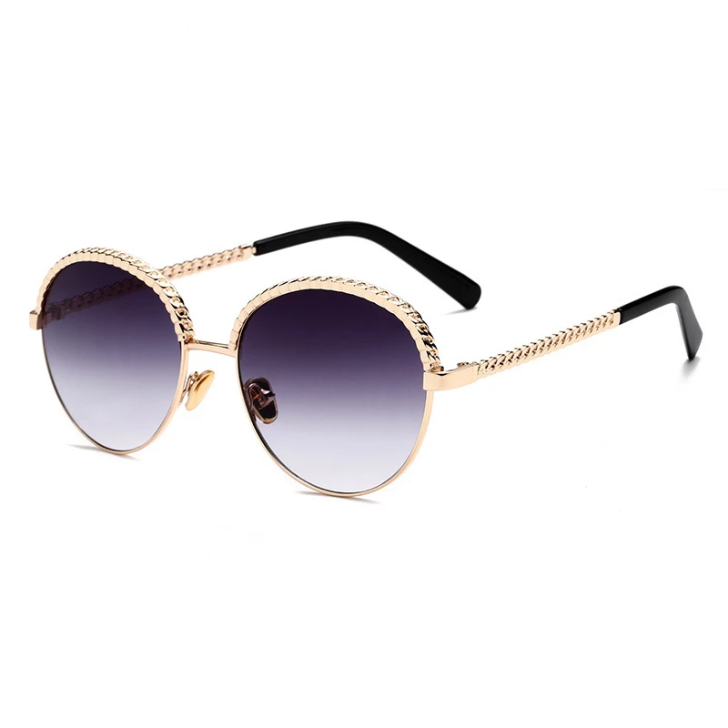 Солнцезащитные очки женские круглые винтажные в ретро стиле с цепочкой оправе из
