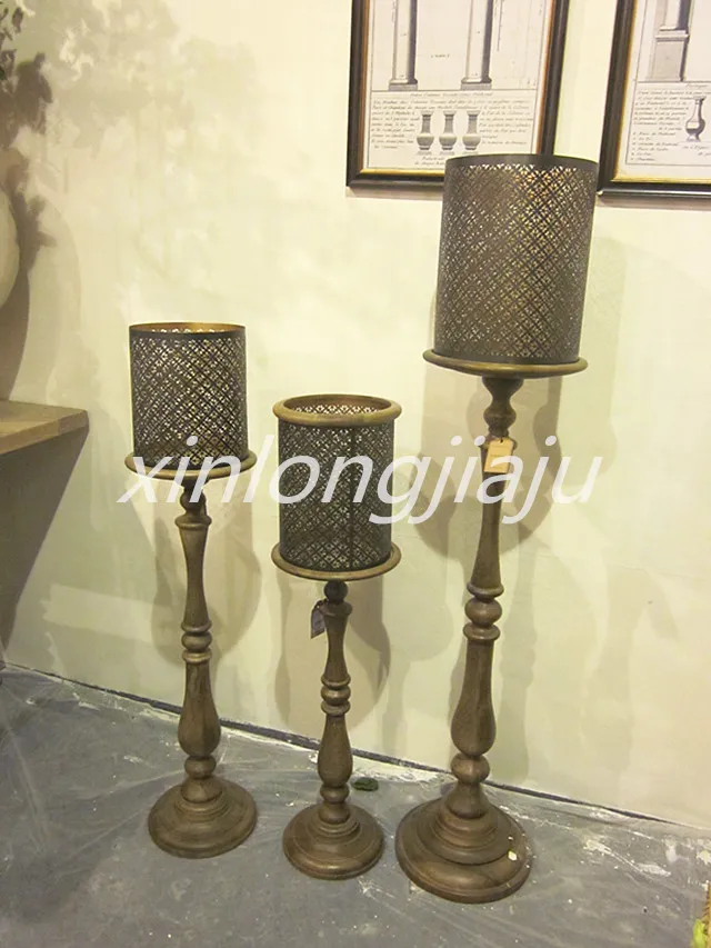 

Diske import ornaments - brown wood candlestick with hollow iron candlestick ornaments Home Furnishing landing lamp