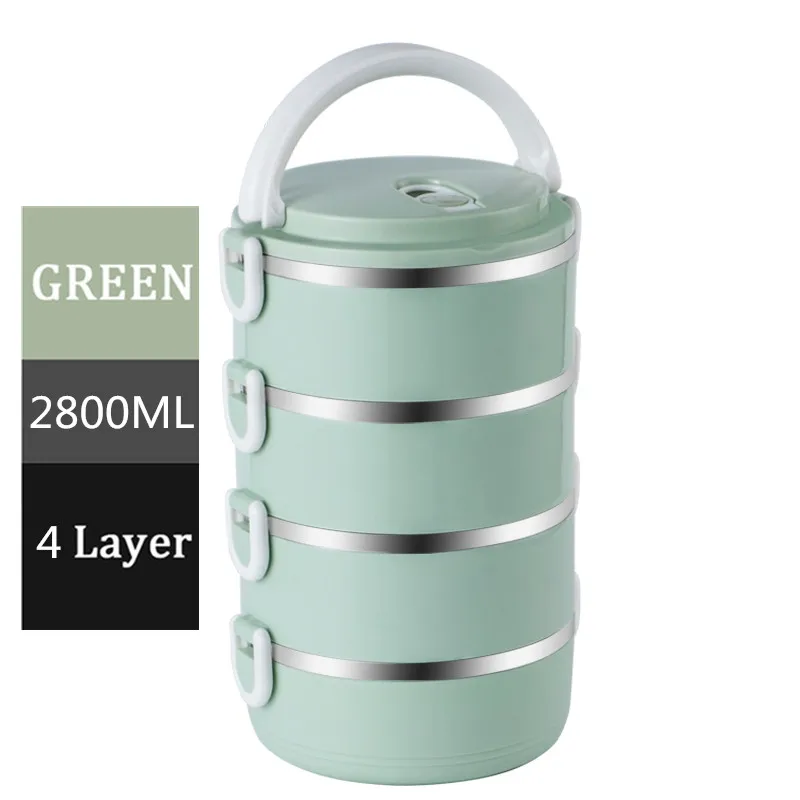 4 layer - green 4 слоя нержавеющей стали японский Ланч-бокс для микроволновки тепловой контейнер для еды герметичный Bento ланчбокс для детей работников школы - Цвет: 4 layer - green