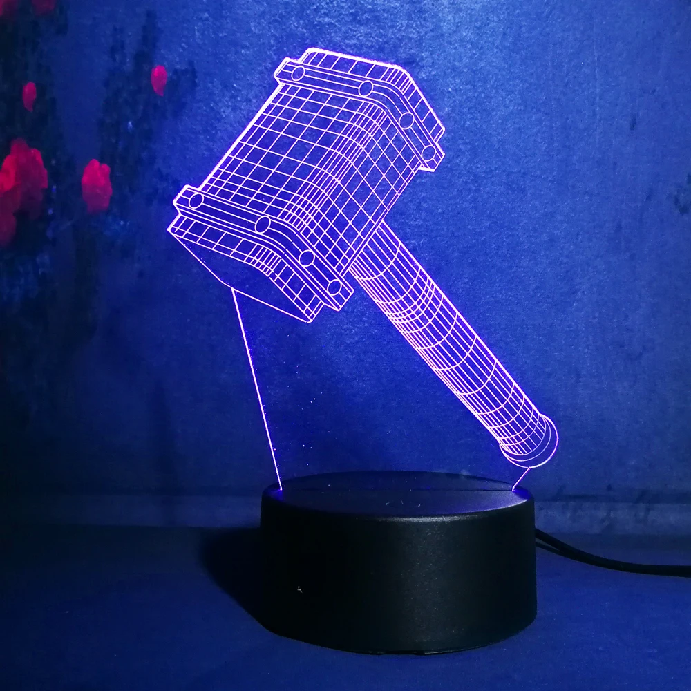 3D Marvel Super Hero Thor Hammer Ночной светильник 7 цветов иллюзия изменение мальчик игрушка