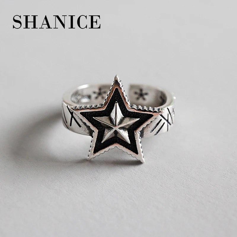 

SHANICE Vintage Women 925 Sterling Silver Open Rings Retro Exaggerate Big Star Adjustable Finger Rings Punk Korea Style