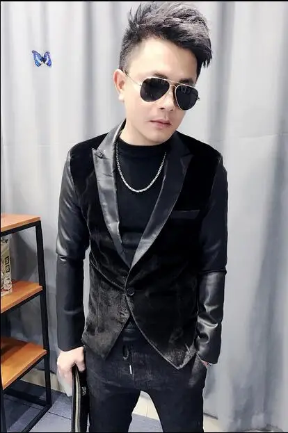 

M-3XL!! 2018 Small new men suit leather stitching brief paragraph male thin coat suit suit male han edition cultivate one's mo