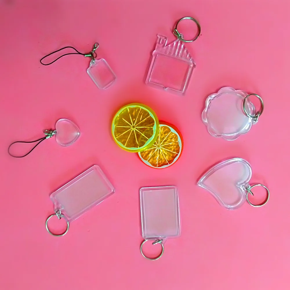 

7 Style Blank Acrylic Keychains Insert Photo plastic Keyrings Square Key Rectangle heart circular accessories