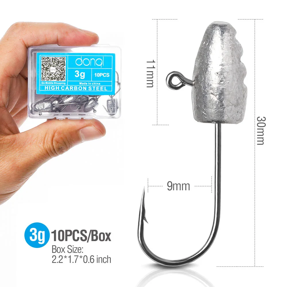 10pcs 3g DONQL, 10 шт./лот, свинцовая головка, рыболовные крючки для мягкой приманки, приманка с колючим одним рыболовным крюком, 3 г, 5 г, 7 г, 10 г, аксессуары для ловли карпа - Цвет: 10pcs 3g