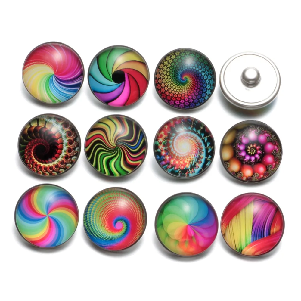 12pcs/lot Spiral Diziness Pattern Glass Charms 18mm Snap Button Jewelry For DIY Bracelet Snaps KZ0450 | Украшения и аксессуары