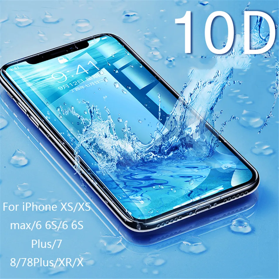 3 шт 10D Защитное стекло для iPhone 6 6s 7 8 plus XR X полное покрытие Xs Max защита экрана