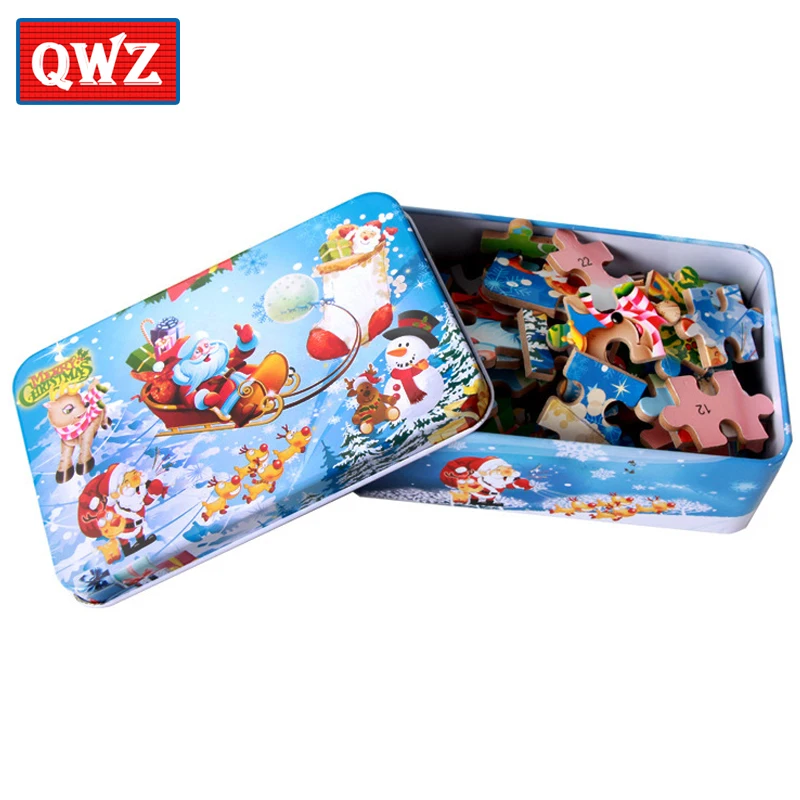 QWZ 60 шт 3D DIY деревянные пазлы обучающая игрушка милая головоломка железный ящик