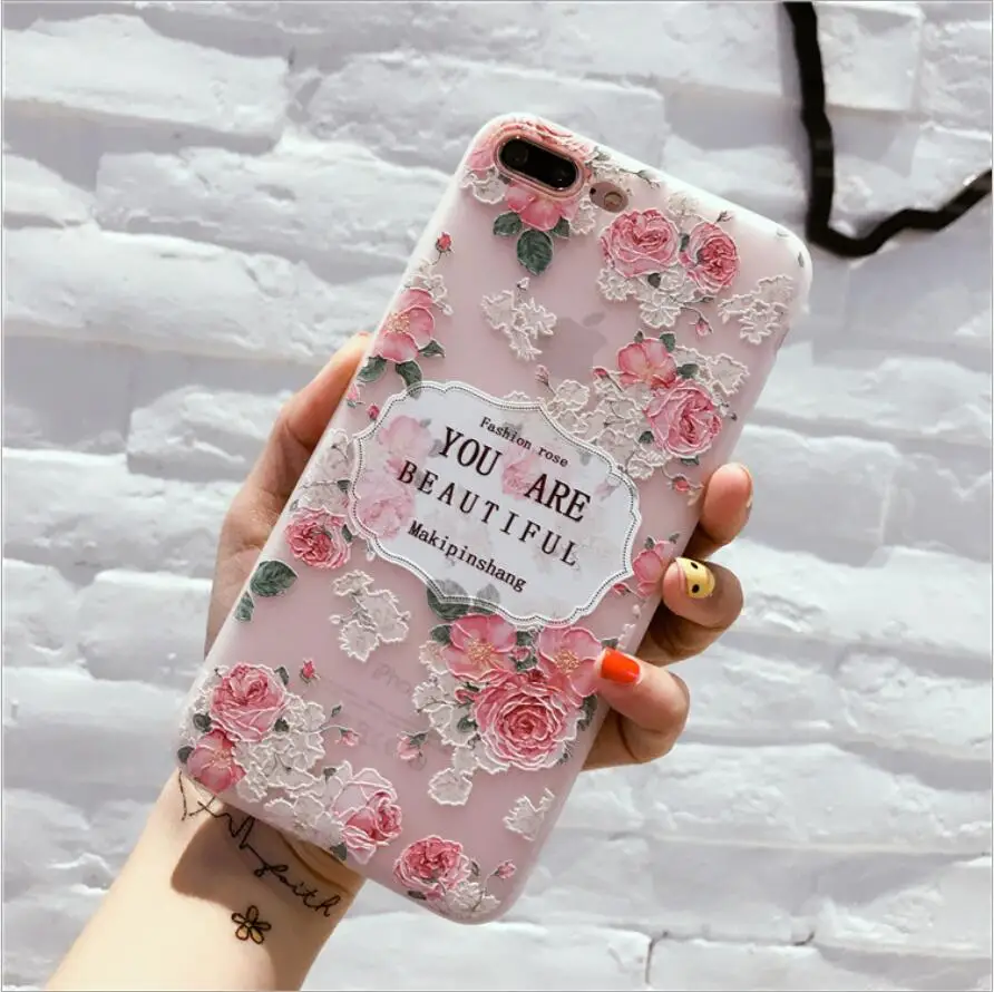 Силиконовый чехол с цветами для iPhone 7 8 Plus XS Max XR 3D розовые цветочные чехлы X 6 S 5 SE