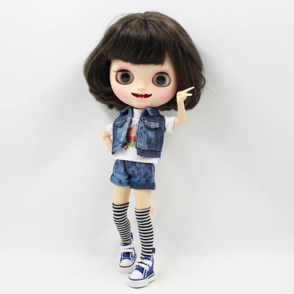 Blyth doll icy licca joint body cool джинсовый костюм шорты леггинсы белая рубашка