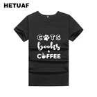 HETUAF кошки книги футболка кофейного цвета с женские след принтовые тройники, женские милые повседневные уличная Camisetas Mujer Femme