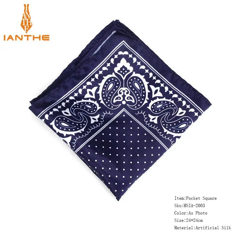 Для мужчин платок Винтаж Пейсли Dot Pocket Square мягкие шелковые платки Свадебная вечеринка Бизнес Hanky груди Полотенца подарок 24*24 см - Цвет: IA2003