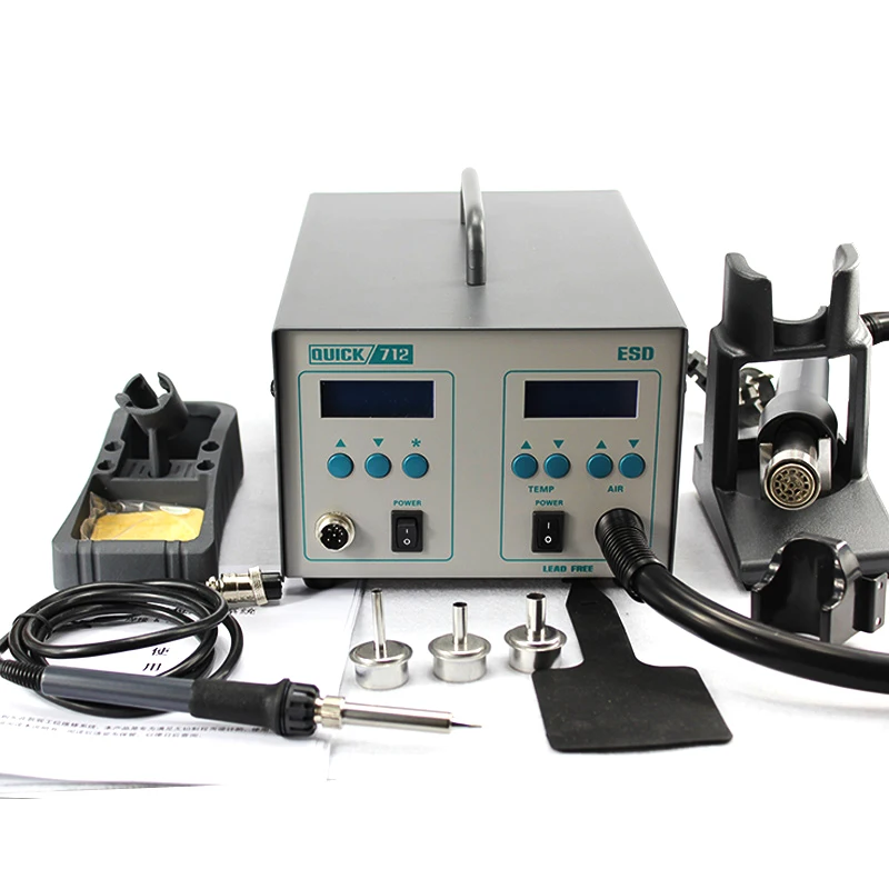 

QUICK 712 цифровая 2 в 1 сварочная станция для распайки 861DW, пистолет горячего воздуха + паяльник 203H, станция для ремонта телефонов