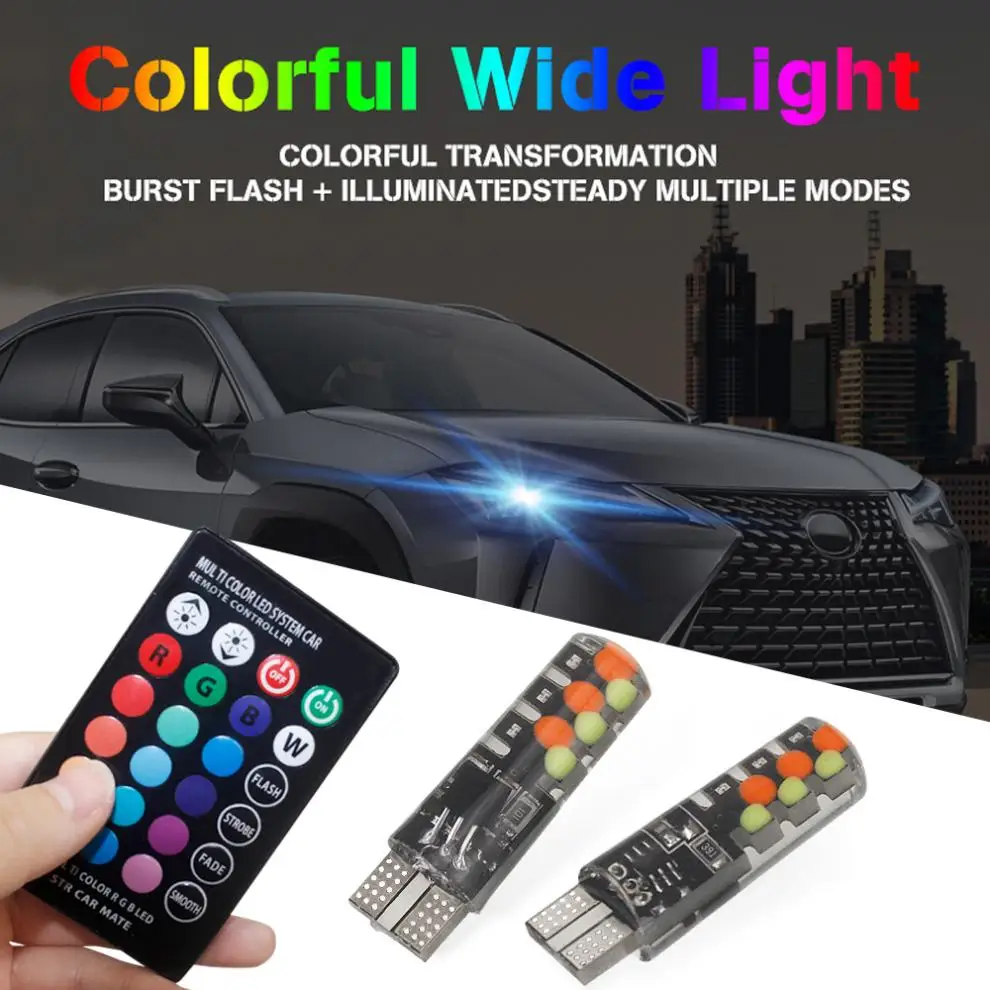 2 шт. T10 COB силиконовый Автомобильный светодиодный светильник RGB цветной