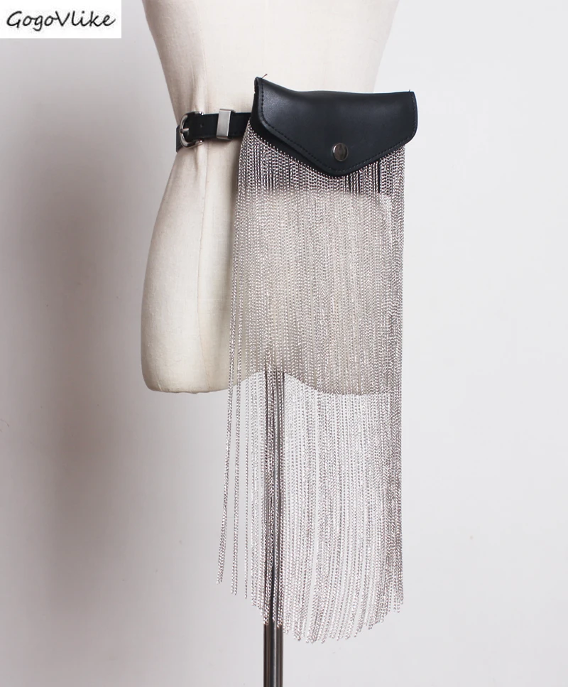 

PU Leather Cummerbund with Bag Long Tassel Coin Purse Women 2021 Women Wide Belt waist Shirt accessories Punk Chains SA077S50
