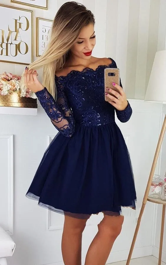 

2019 Chic Beading Crystal Short Prom Dress Sexy Boat Neck Prom Gowns Long Sleeve Evening Party Dresses Vestidos De Gala
