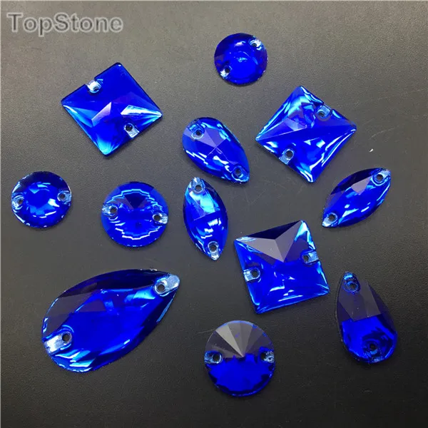 TopStone сапфир Кобальт смешанные размеры формы смолы пришивные стразы с плоской задней частью акриловые камни стразы кристалл и камни для платья