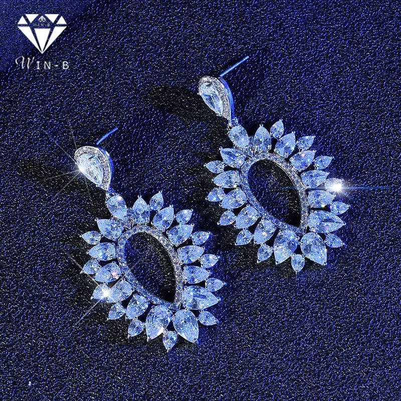 WIN-B Popular Alloy Crystal Earrings Leaves Oval Shape Women Zircon Ear Stud Rhinestone Classical Lady Dangle Cuff Jewelry | Украшения и