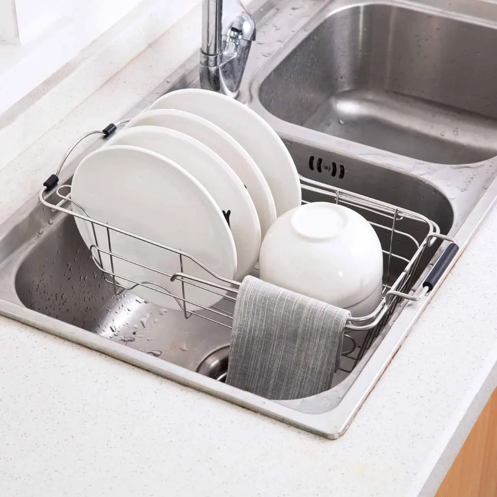 Нержавеющая сталь сушилка для овощей Регулируемая раковина держатель хранения