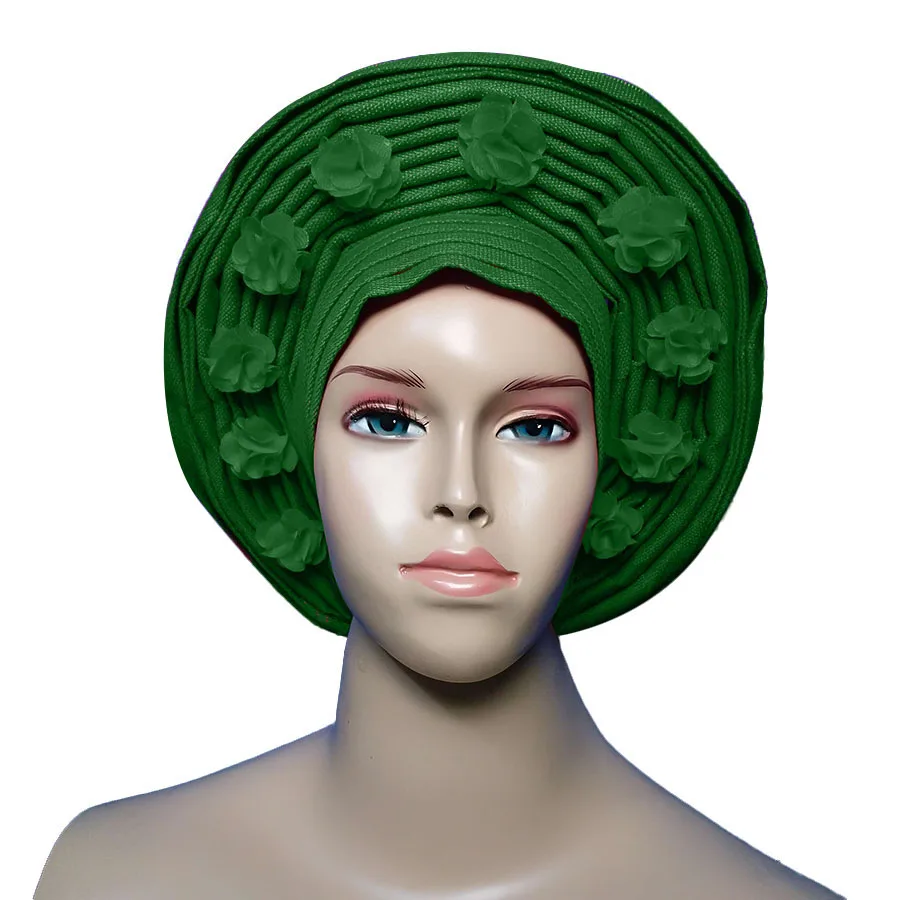 green ASO OKE gele с бусинами тюрбан в африканском стиле в авто gele - Цвет: green