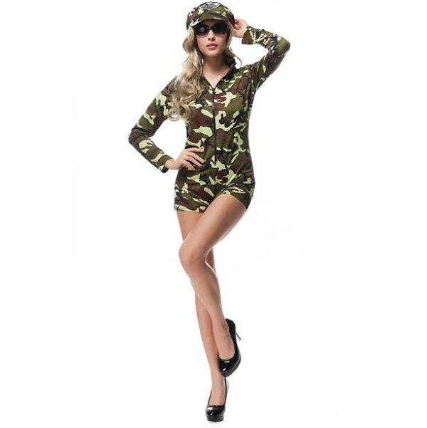 M-XL Сексуальная взрослых армии для женщин Военная Униформа костюм Хэллоуин солдат полиции косплэй камуфляж Маскарад Необычные наряды - Цвет: Армейский зеленый