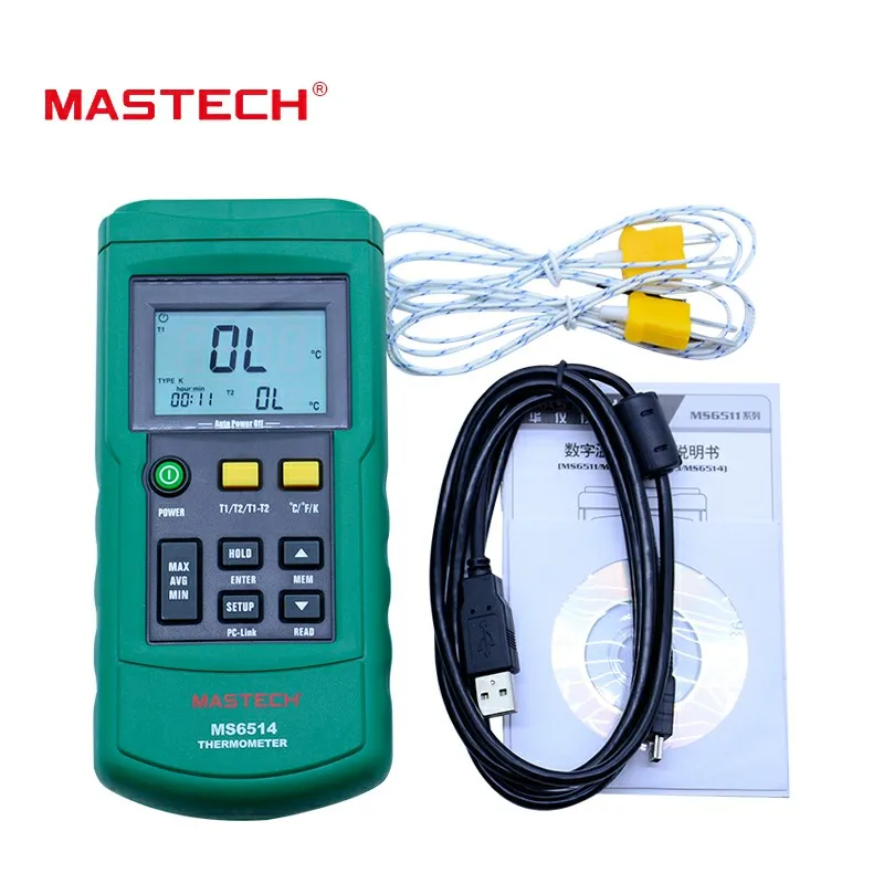 

MasTech MS6514 Digital Thermometer Dual Channel Temperature Logger Tester USB Interface 1000 Sets Data KJTERSN Thermocouple